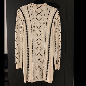 Maje ivory sweater dress with black ribbon